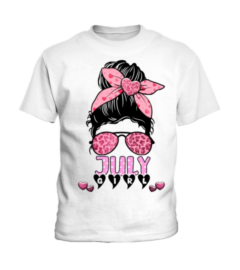 Birthday Born In July Girl Messy Bun Bandana Kids T-Shirt