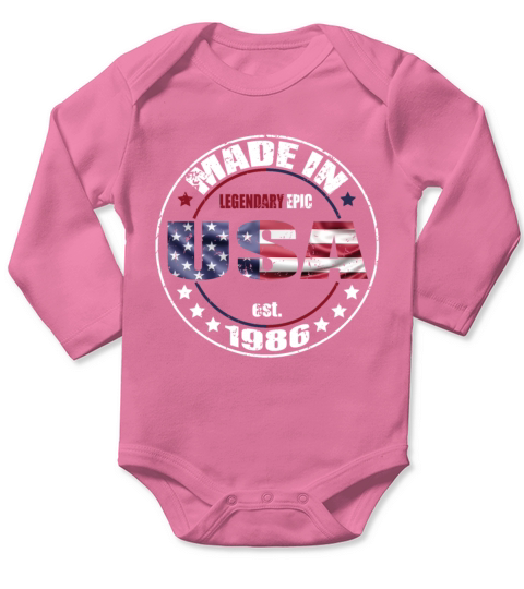 Birthday Saying Born USA 1986 Long Sleeve Baby One-Piece