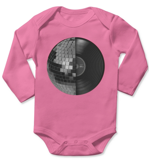 DISCO MUSIC RETRO VINTAGE DJ VINYL RECORD DISCO MIRROR BALL SPHERE Long Sleeve Baby One-Piece
