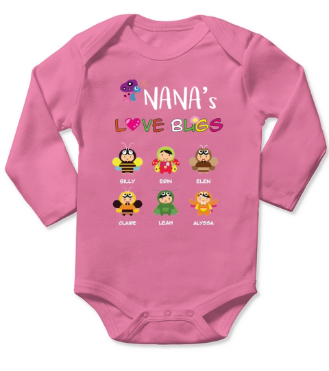Nana Love Bugs Personalized Long Sleeve Baby One-Piece