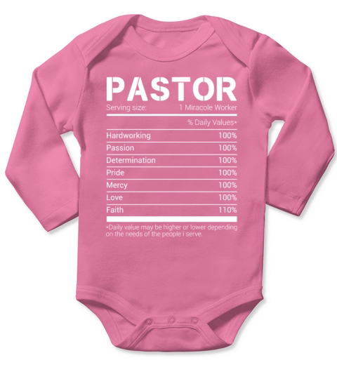 Pastor Nutritional Facts Cool Preacher Priest Long Sleeve Baby One-Piece