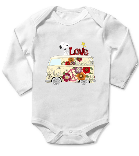 PEACE AND LOVE ARE ALL WE NEED VOLKSWAGEN BUS SNOOPY SHIRTS Long Sleeve Baby One-Piece