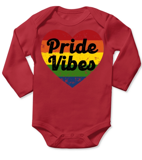 Pride Vibes Retro Vintage Rainbow Heart Long Sleeve Baby One-Piece