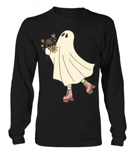 Ghost with flowers roller skating Long sleeved Unisex