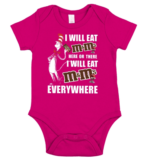 Dr Seuss I will eat m ms here or there I will eat m ms everywhere shirt Short Sleeve Baby One-Piece