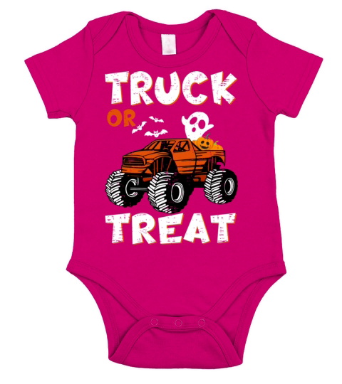 Monster Truck Or Treat Halloween Spooky Pumpkin Short Sleeve Baby One-Piece