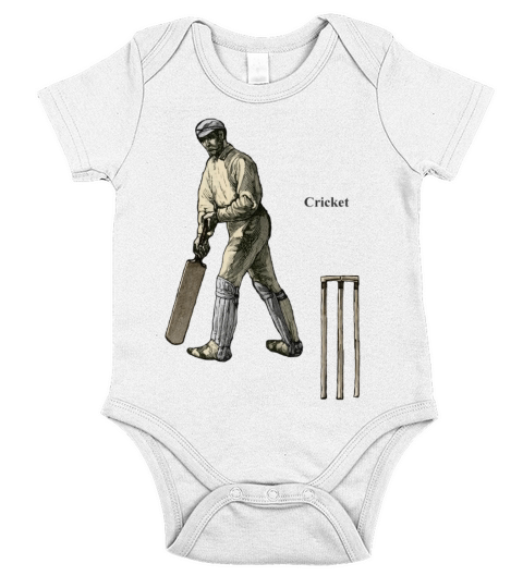 Vintage Cricket Player with a Bat and Wicket Short Sleeve Baby One-Piece
