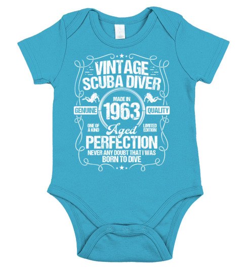 Vintage Scuba Diver 1963 Snorkeling Birthday Short Sleeve Baby One-Piece