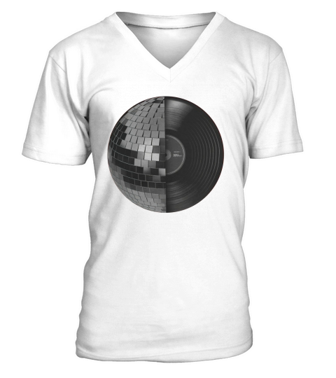 DISCO MUSIC RETRO VINTAGE DJ VINYL RECORD DISCO MIRROR BALL SPHERE V-Neck T-shirt