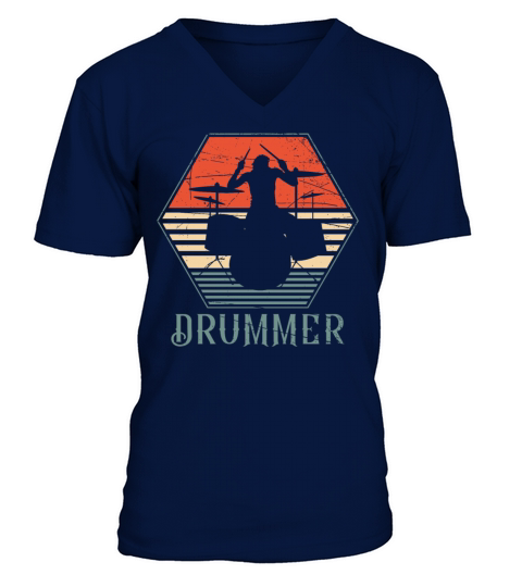 Drummer Drum Set Retro Vintage V-Neck T-shirt