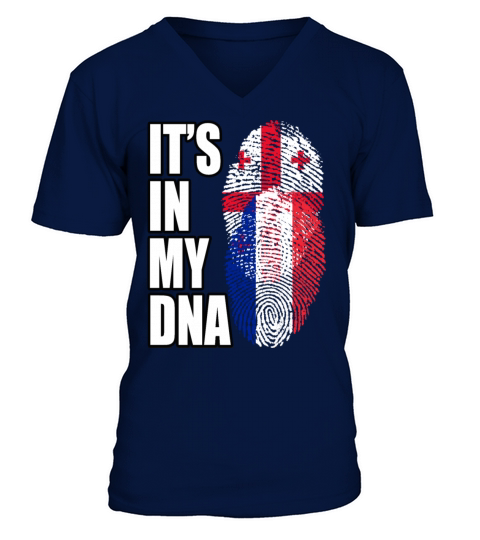Georgian And French Mix Heritage DNA Flag V-Neck T-shirt