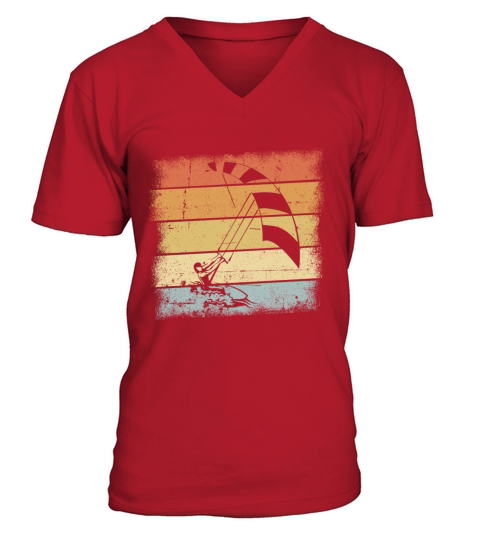 Kiteboarding Sunset Retro Design V-Neck T-shirt