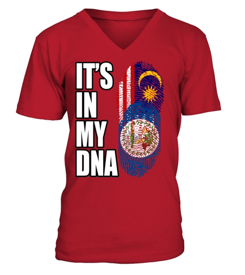Malaysian And Belizean Mix Heritage DNA Flag V-Neck T-shirt