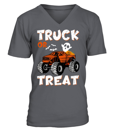 Monster Truck Or Treat Halloween Spooky Pumpkin V-Neck T-shirt
