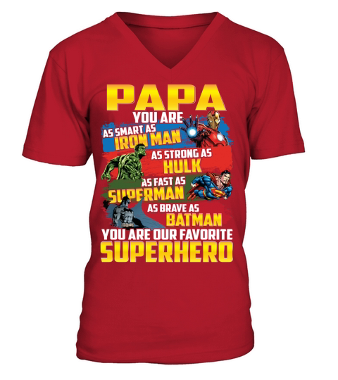 Papa- Superhero V-Neck T-shirt