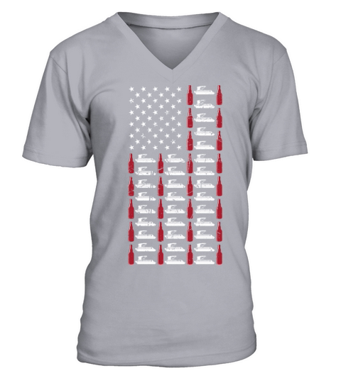 Pontoon Boat American Flag Boating Beer 4th of V-Neck T-shirt