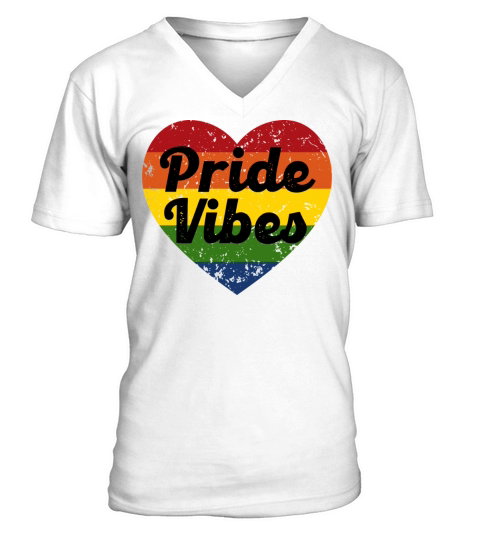 Pride Vibes Retro Vintage Rainbow Heart V-Neck T-shirt