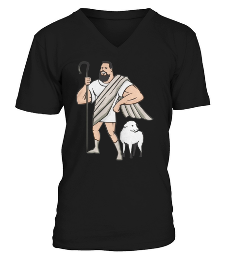 Superhero Shepherd Sheep Standing Cartoon V-Neck T-shirt