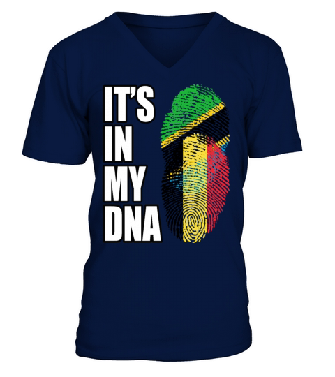 Tanzanian And Belgian Vintage Heritage DNA Flag V-Neck T-shirt