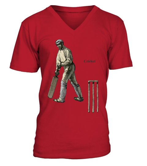 Vintage Cricket Player with a Bat and Wicket V-Neck T-shirt