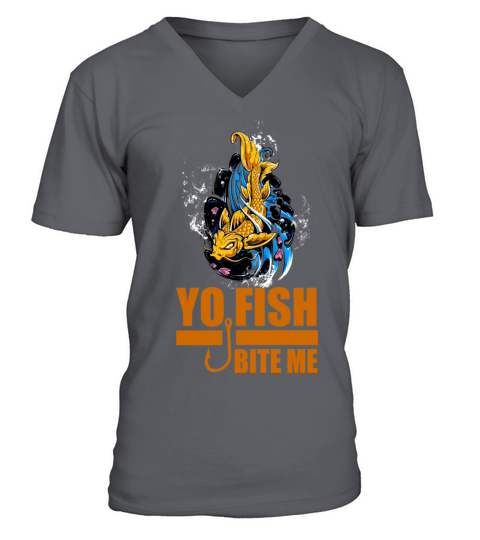 Yo Fish Bite Me tshirt design V-Neck T-shirt