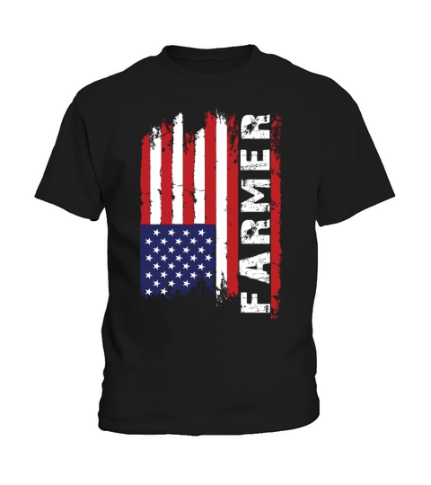 Vintage 4th Of July USA Flag Farmer Farming Kids T-Shirt