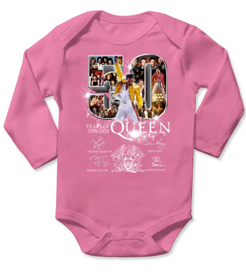 50 years of Queen 1970 2020 signatures Freddie Mercury Brian May shirt Long Sleeve Baby One-Piece