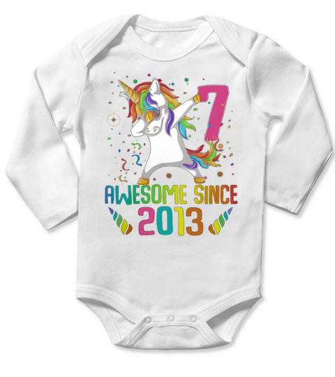 Awesome Since 2013 7 Years Old 7th Birthday Unicorn Dabbing shirt Long Sleeve Baby One-Piece