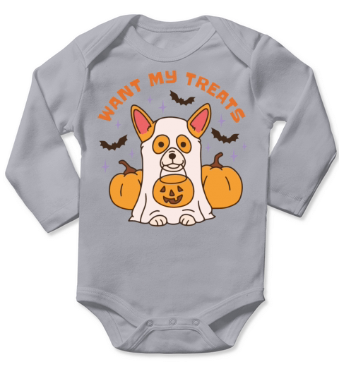 Cute corgi ghost dog Long Sleeve Baby One-Piece