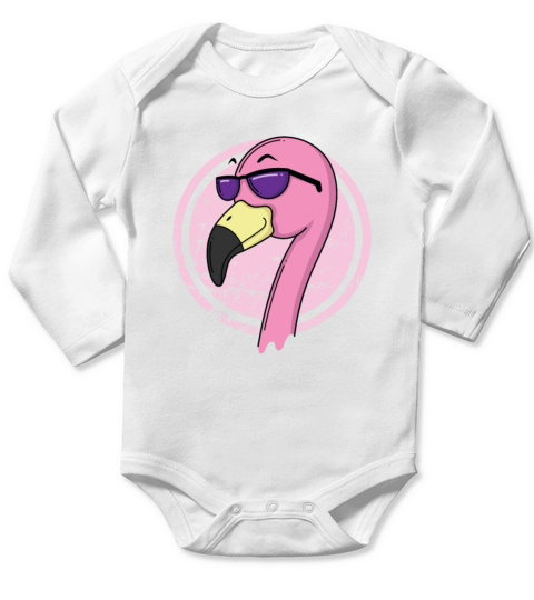 Flamingo with sunglasses Long Sleeve Baby One-Piece