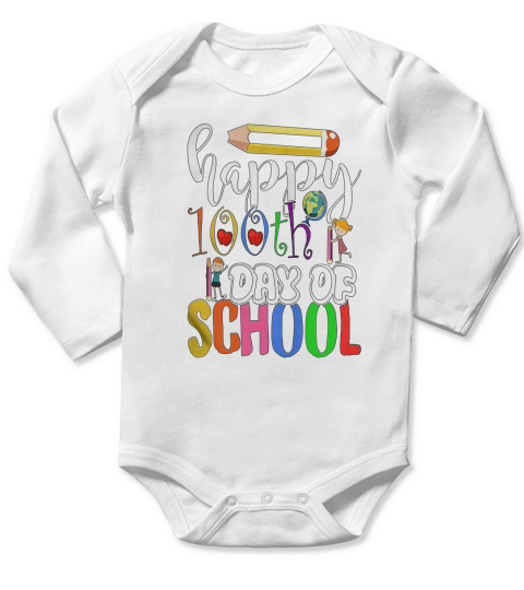 Happy 100th Day Of School Pencil T-shirt Long Sleeve Baby One-Piece