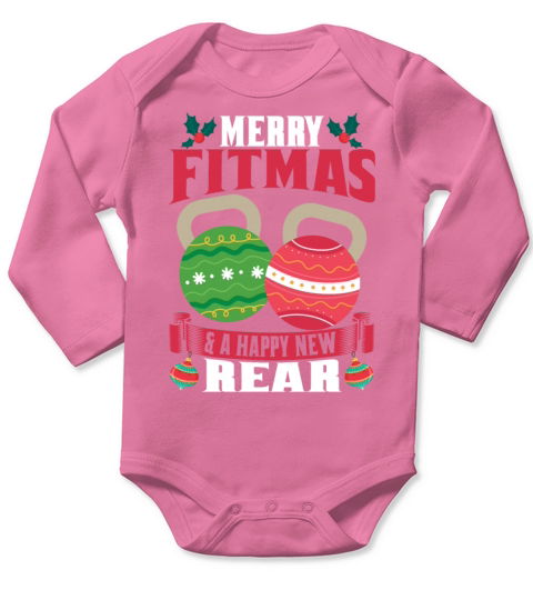 Merry Fitmas Happy New Rear Funny Fitness Lovers Long Sleeve Baby One-Piece