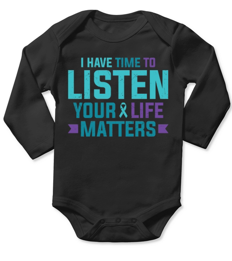 Purple Teal Ribbon I Have Time To Listen Long Sleeve Baby One-Piece