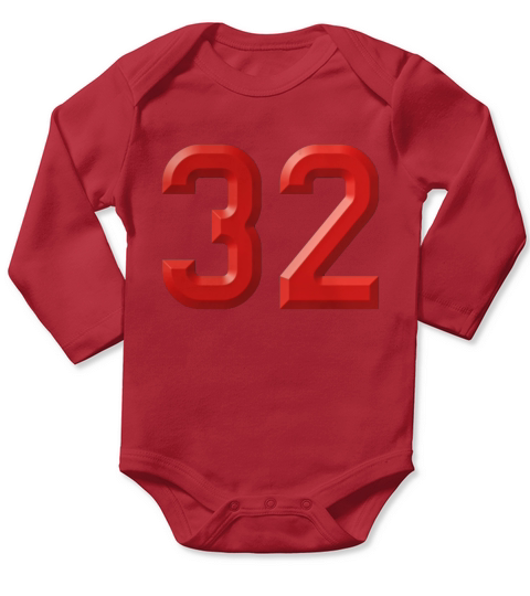 Red Number 32 T-Shirt Long Sleeve Baby One-Piece