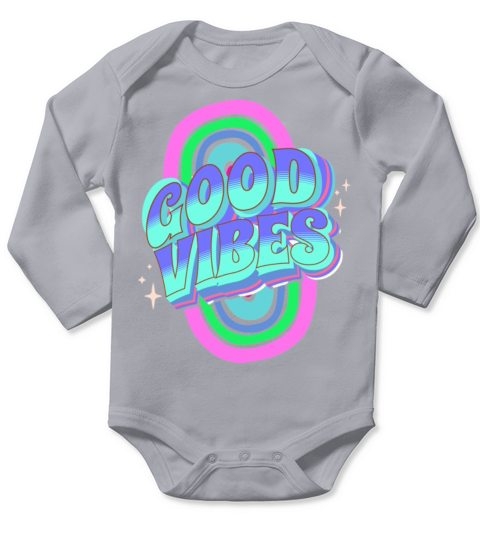 Retro Vintage Good Vibes Rainbow Quote Long Sleeve Baby One-Piece