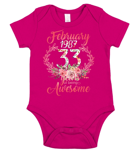 33 Years Old Febuary 1987 33rd Birthday Floral - Unisex Long Sleeve Short Sleeve Baby One-Piece