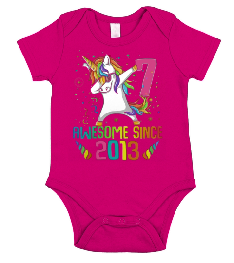 Awesome Since 2013 7 Years Old 7th Birthday Unicorn Dabbing shirt Short Sleeve Baby One-Piece