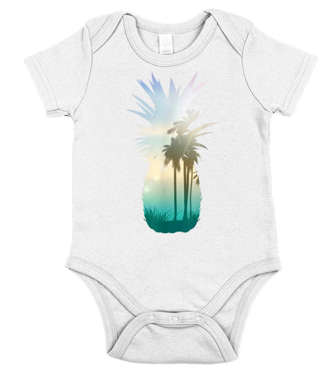 Cool Graphic Pineapple Sunset Palm Tree Beach T-shirt Short Sleeve Baby One-Piece