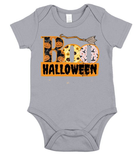 Halloween Boo Spider Witches Broom Short Sleeve Baby One-Piece
