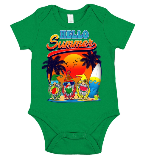 Hello Summer Vacation Garden Gnomes Beach Vibes Short Sleeve Baby One-Piece