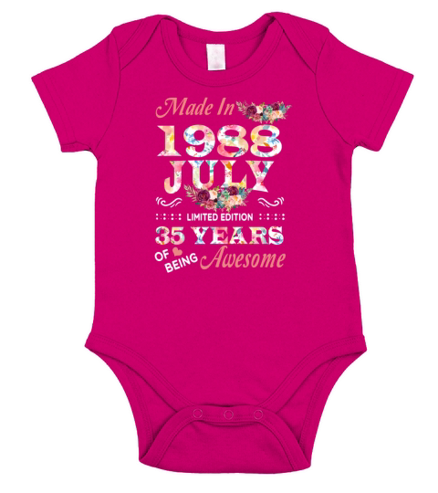 July 1988 Flower 35 Years Of Being Awesome Short Sleeve Baby One-Piece
