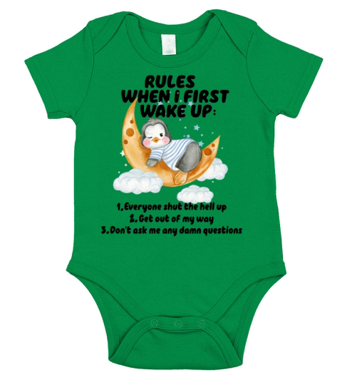 Penguin Rules When I First Wake Up Everyone Shut Short Sleeve Baby One-Piece