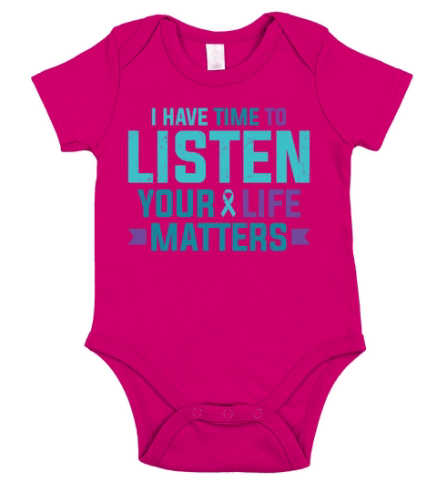 Purple Teal Ribbon I Have Time To Listen Short Sleeve Baby One-Piece