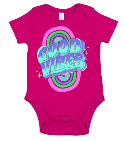 Retro Vintage Good Vibes Rainbow Quote Short Sleeve Baby One-Piece
