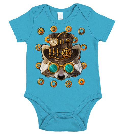 Steampunk Raccoon Medieval Victorian Steam Powered Short Sleeve Baby One-Piece