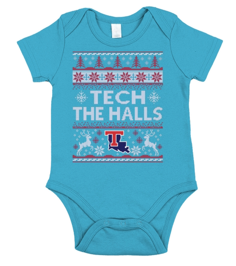 TECH THE HALLS UGLY CHRISTMAS SWEATER  LOUISIANA TECH BULLDOGS Short Sleeve Baby One-Piece