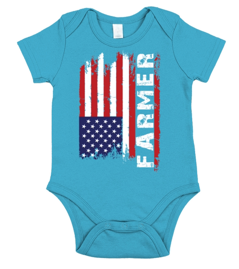 Vintage 4th Of July USA Flag Farmer Farming Short Sleeve Baby One-Piece