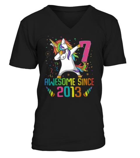 Awesome Since 2013 7 Years Old 7th Birthday Unicorn Dabbing shirt V-Neck T-shirt