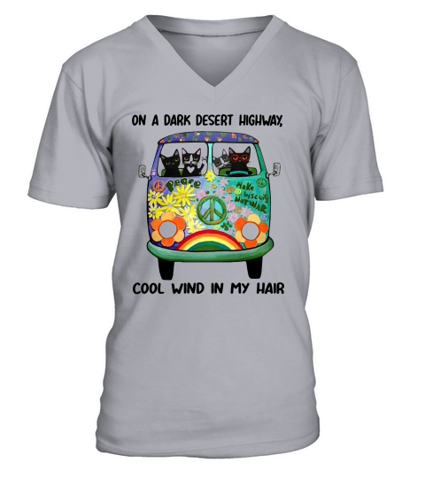 Hippie bus cats in a dark desert highway cool wind in my hair t-shirt V-Neck T-shirt