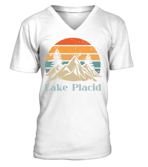 Lake Placid Retro Vintage Mountain Sunset Outdoors V-Neck T-shirt